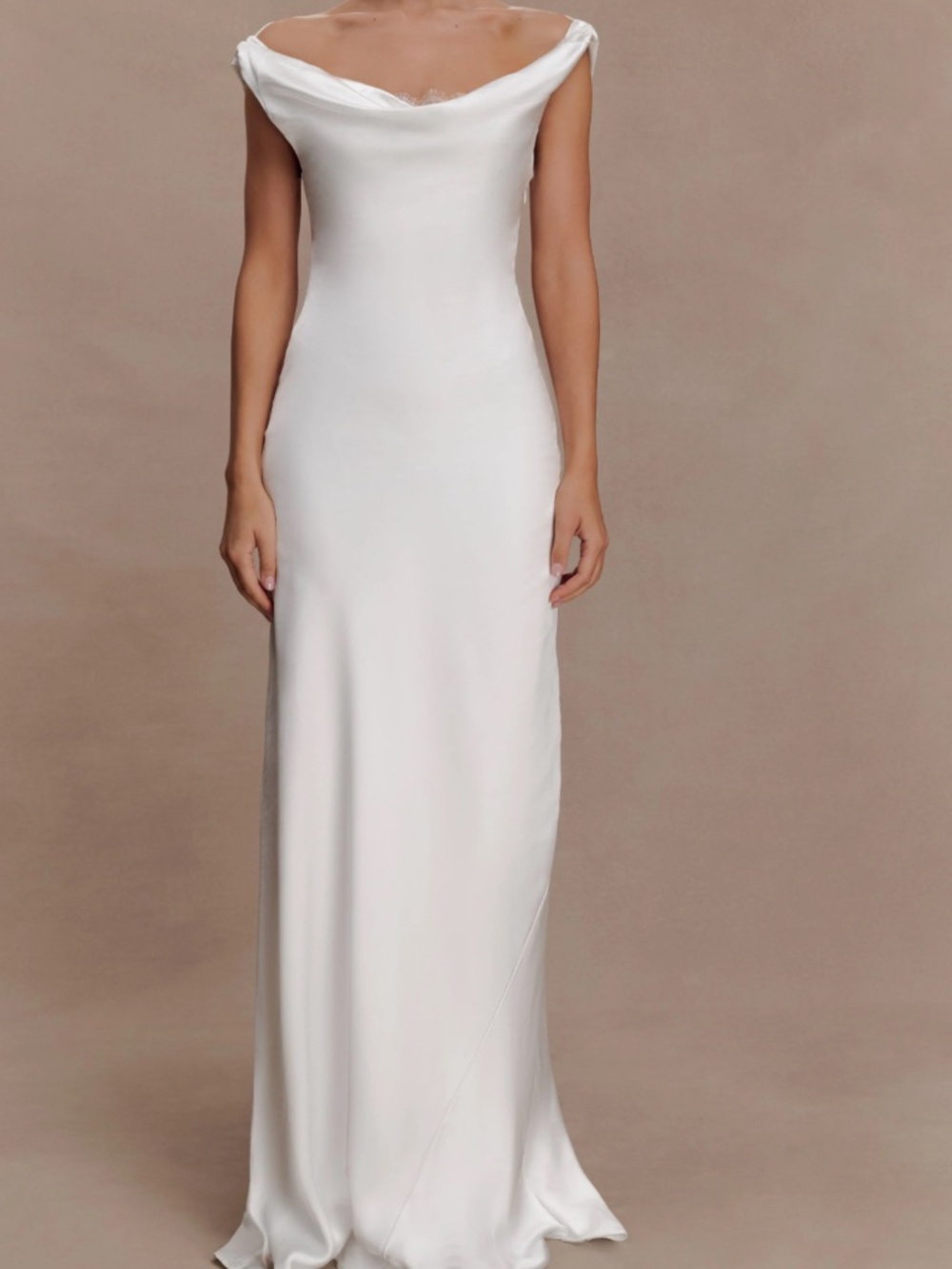 Meshki Ashley Dress Cowl Neck Lace And Satin Maxi Dress (Ivory)